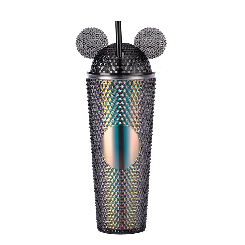 Wholesale Studded Diamant 24oz Double Wall Tumbler Cup With Lid Straw Lovely Mouse Ears Cups Water Thermo Mug