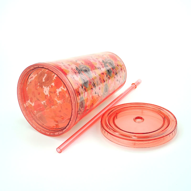 Clear Acrylic Double Wall plastic tumbler custom 16 oz tumblers with lids and straws wholesale