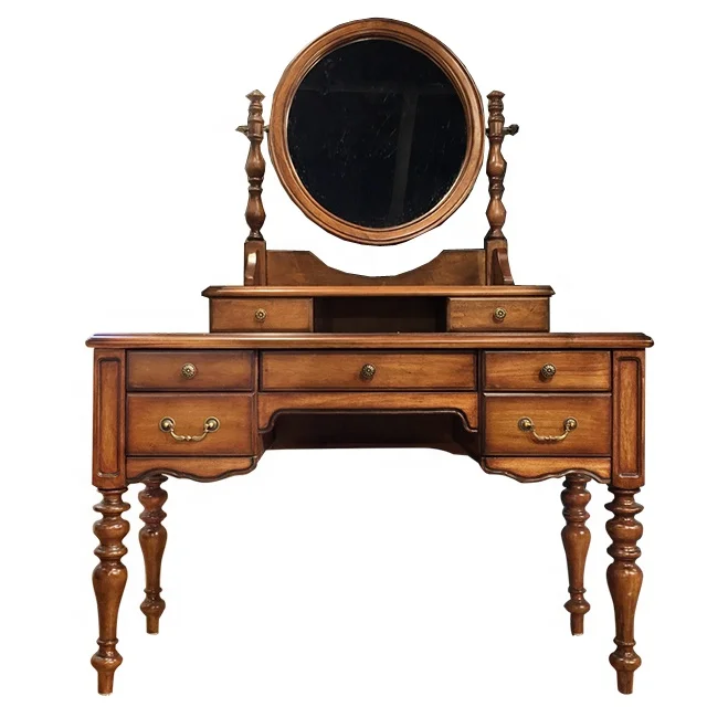 luxury solid wood makeup vanity dressing table with mirror brown for bedroom