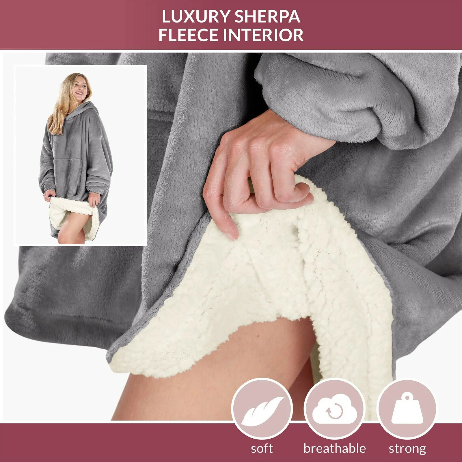 Oversized Hoodie Blanket Ultra Plush Fleece Sherpa Giant Big Hooded Sweatshirt