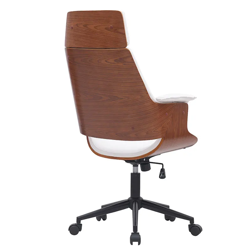 Modern simple wood leather backrest boss recliner office visitor work chair with wheels