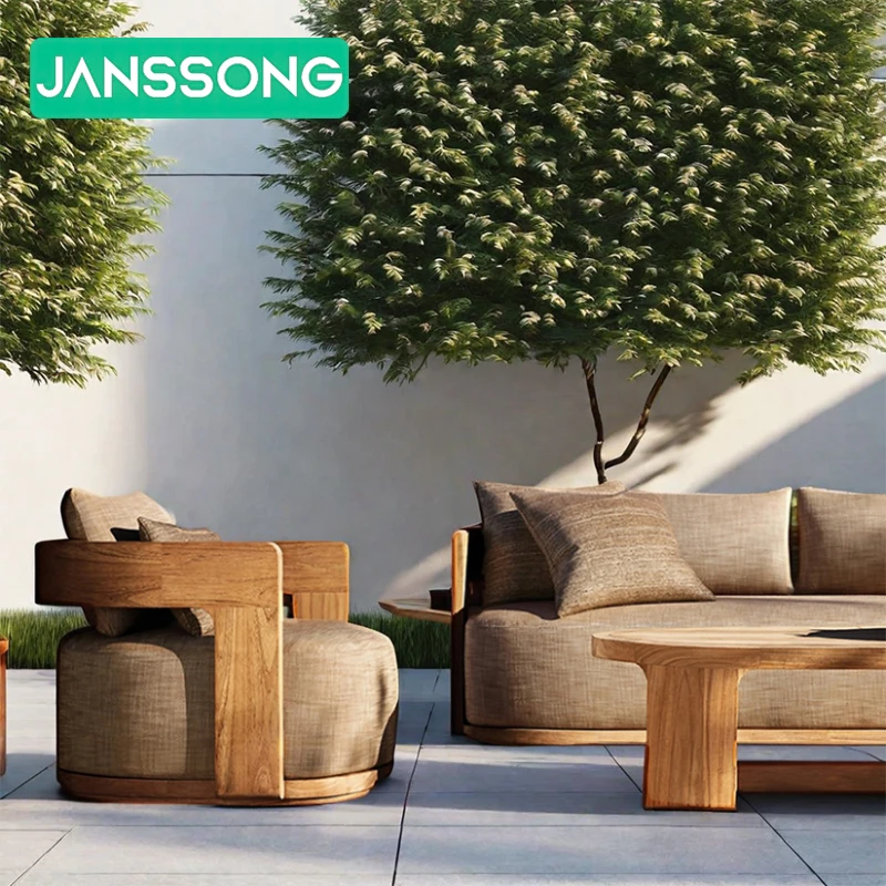 Modern Outdoor Wood Furniture Garden Sofa Sets Hotel Outdoor Furniture Sets Waterproof Teak Patio Sofa Luxury Garden Sofa Set