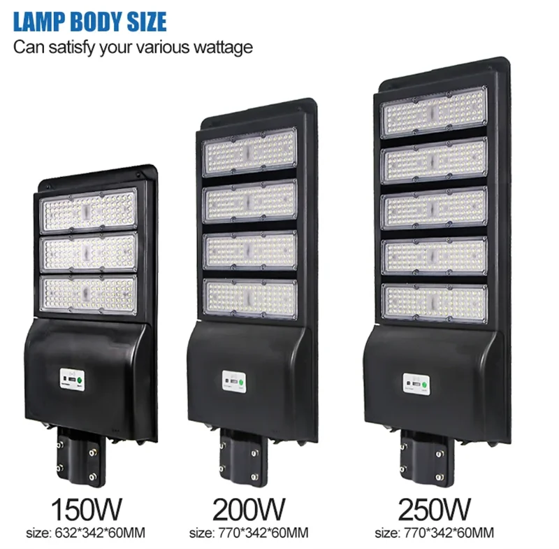 Large Capacity Battery High Brightness  100W 150W 200W 300W 400W 500W IP65 LED Pole Mount Roadways Parking  solar Street Light