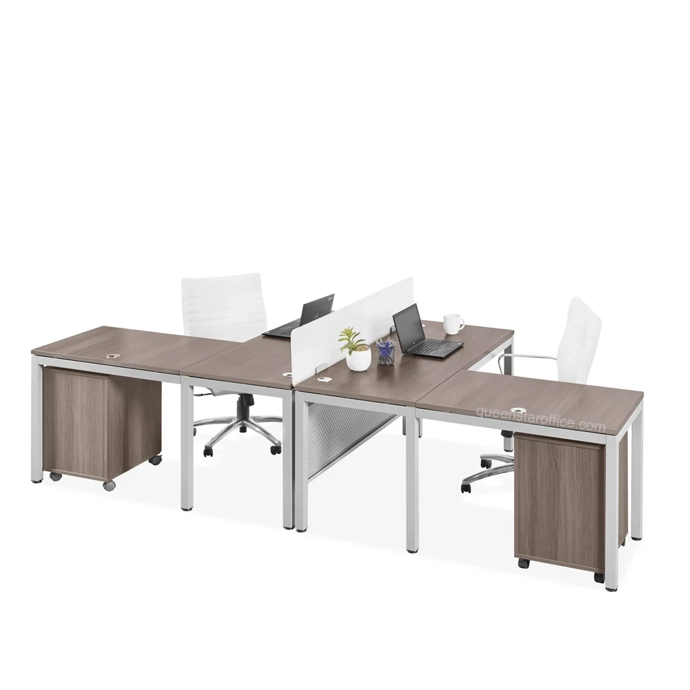 QS-OW05 modular office desks 2 person L-desk gray