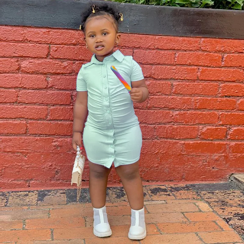 Wholesale Summer Frock Kids Clothing Children Baby Girls T Shirt Dress Fashion Ruffles Shirt Dress Toddler Girls Dresses 2022