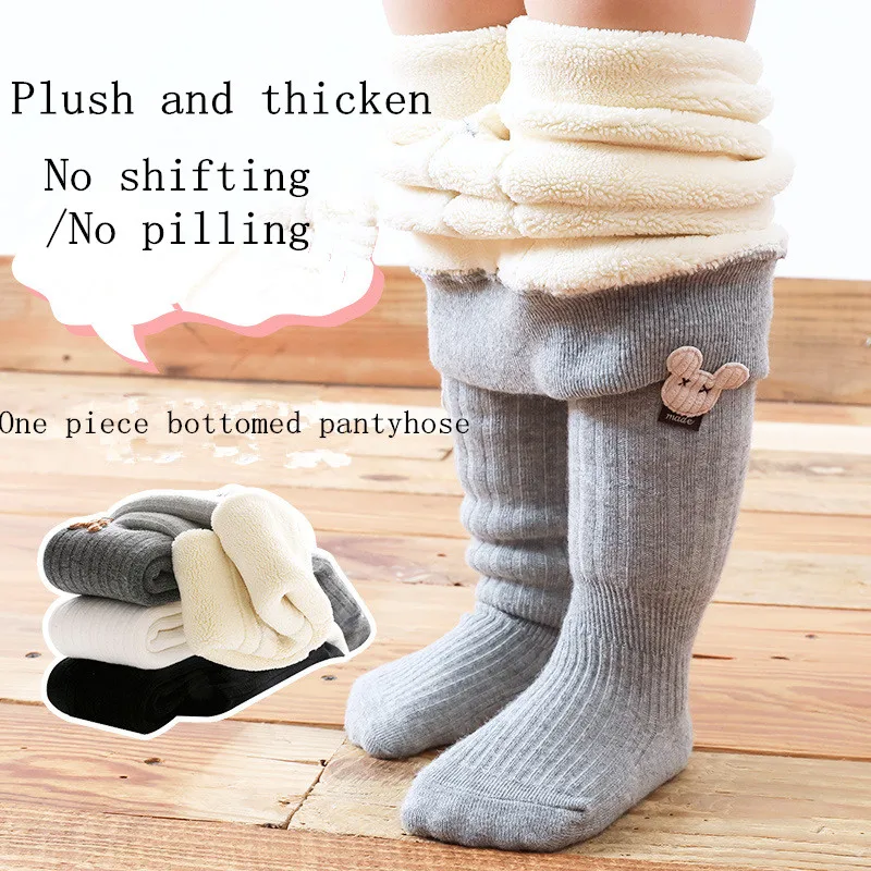 2020  Plush and thicken one piece  kids Pantyhose baby leggings Underpants Cartoon girls pantyhose
