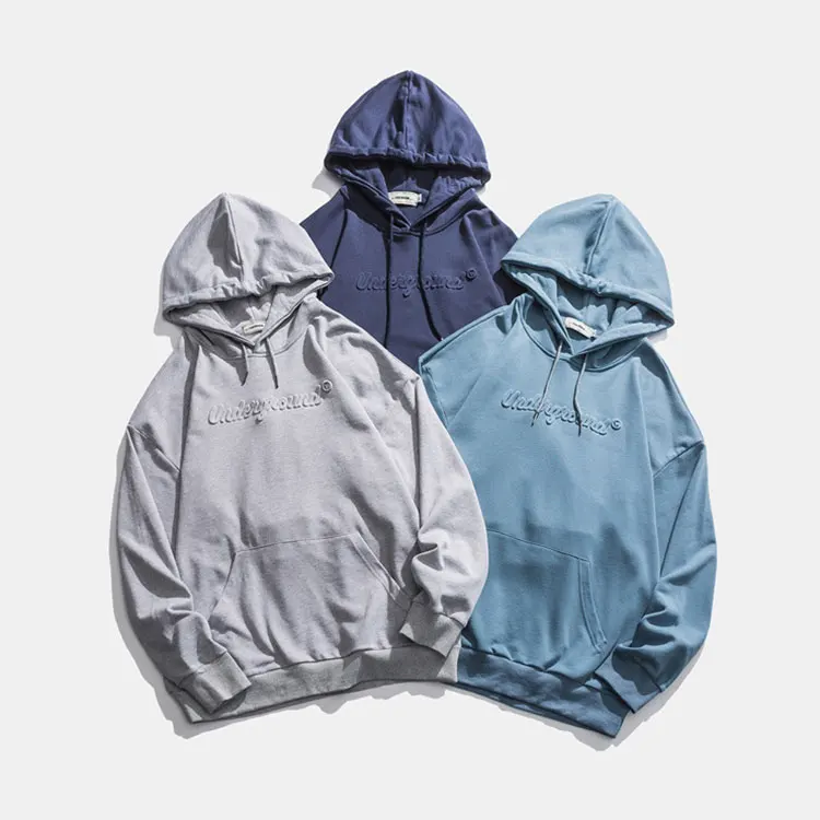 Promotional 2021 wholesale custom 3d logo pullover 100% cotton french terry drop shoulder oversized hoodie embossed