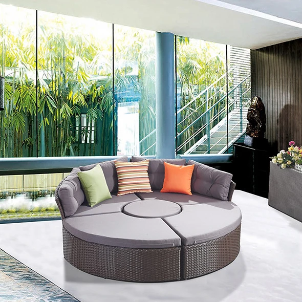 Modular Sofa Outdoor Garden Sofa Set Outdoor With Height Adjustable Lifting Table Round Shape Garden Sofa Set Outdoor Sundbed