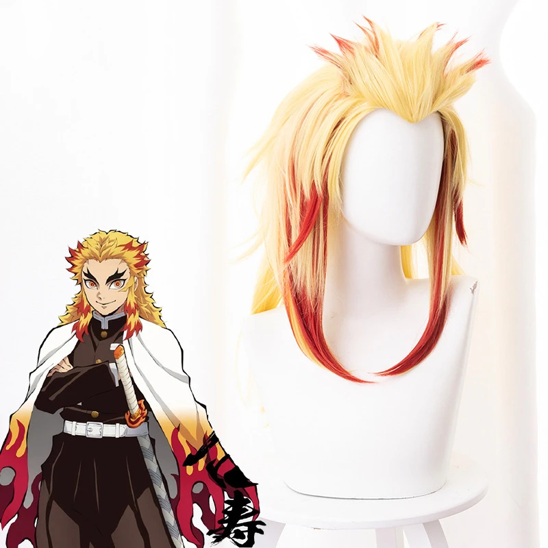 Ainizi high quality Demon Slayer Kimetsu no Yaiba Rengoku Kyoujurou synthetic cosplay wig for Halloween