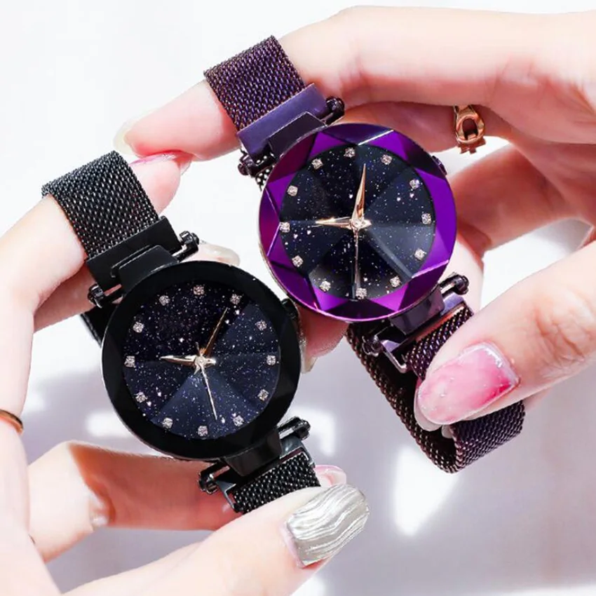 
Fashion Starry Sky Women Watches Magnet Buckle Stylish Rose Gold Female Casual Quartz Wristwatch Unique Lady Girls Clock Gift 