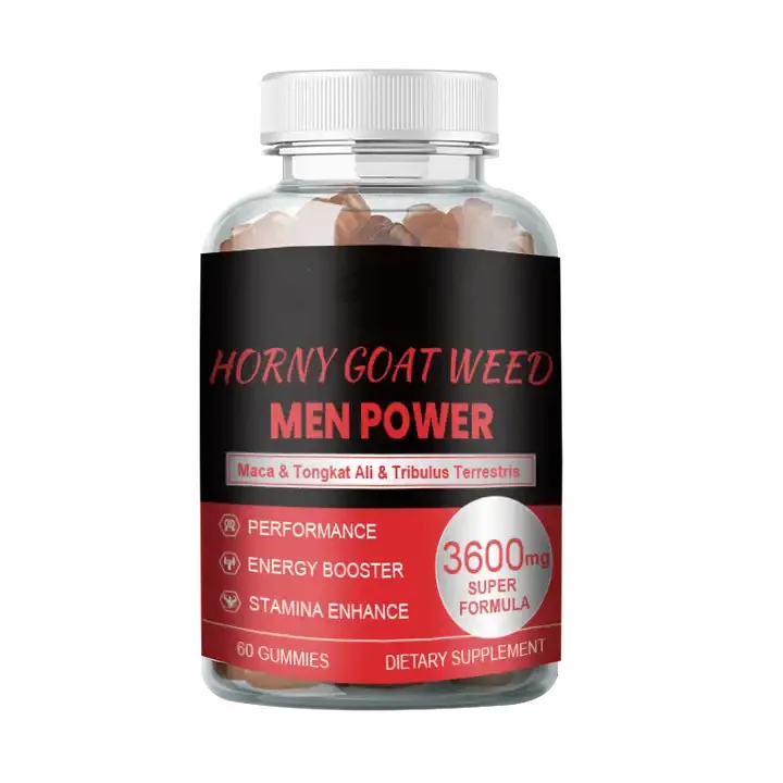 Horny Goat Weed Men Power Maca Tongkat Ali Tribulus Terrestris Gummies Man Energy Booster Supplement