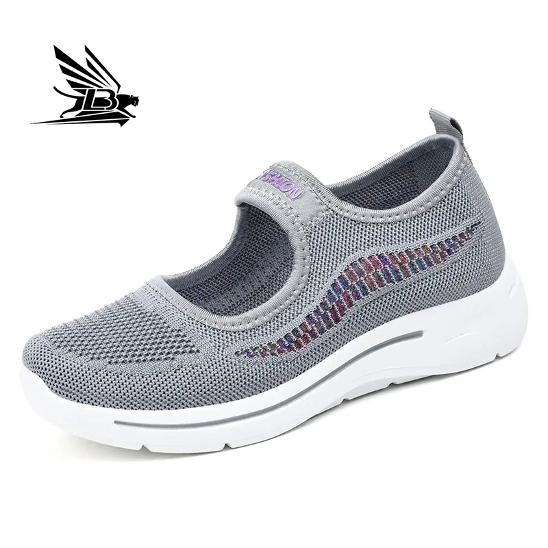 Fashionable female ballet flat knitted upper and wholesale price slip on tennis knit flats Running sneakers shoes