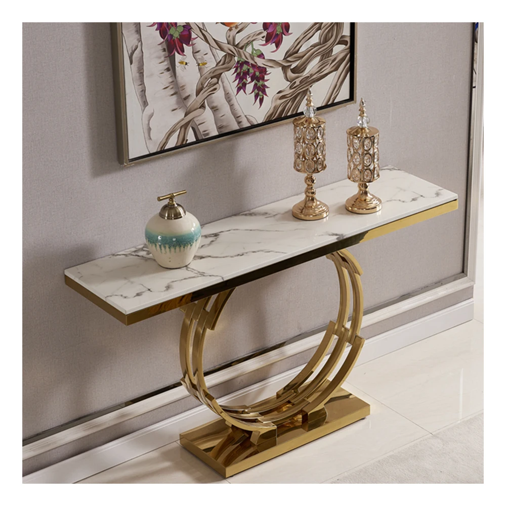 Hotel Home Furniture Modern Nordic Style Metal Marble Console Table