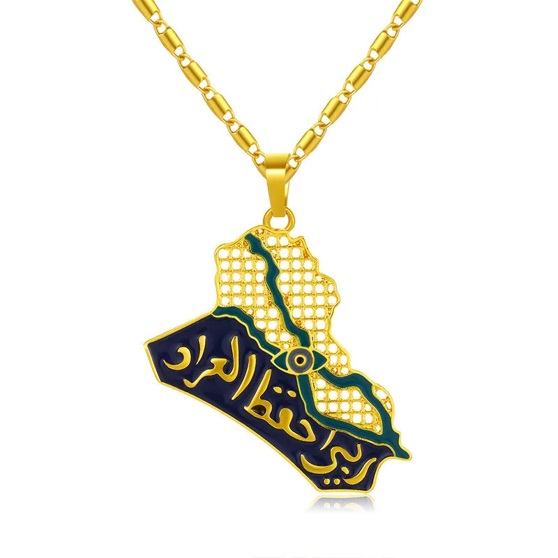 
Niche design, stylish and generous Iraq map pendant statement custom sublimation necklace 