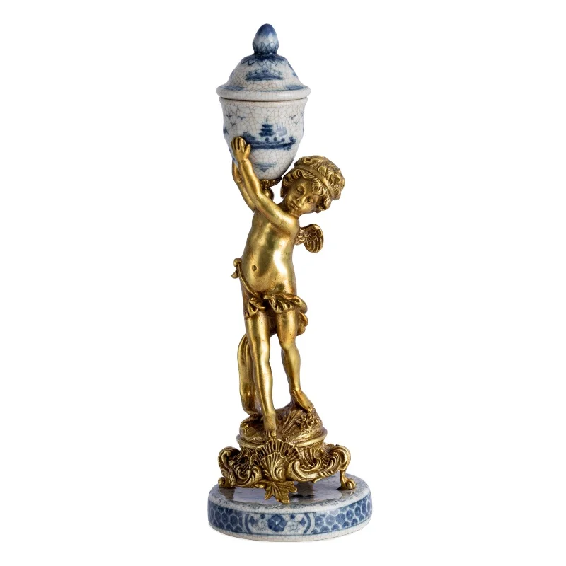 Noble Classic Ormulo Bronze Angel Handle Ornate Handpainted Red Porcelain Prize Cup Decorative Jar
