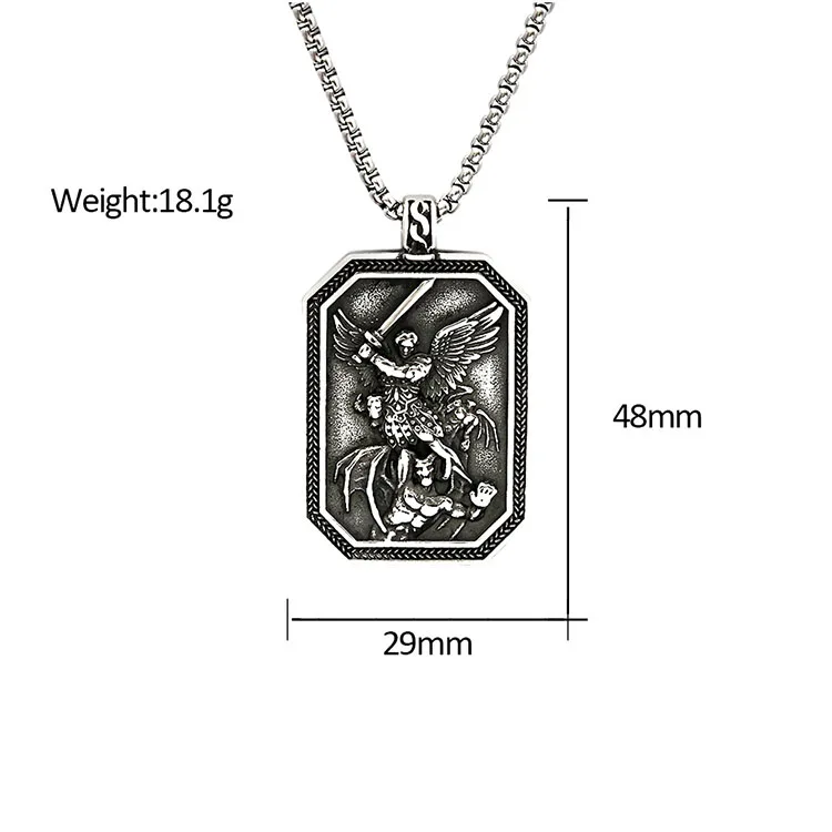 Custom Wholesale Mens Saint St Michael Medal Medallion Punk Jewelry Accessories Vintage Man Pendant Necklace