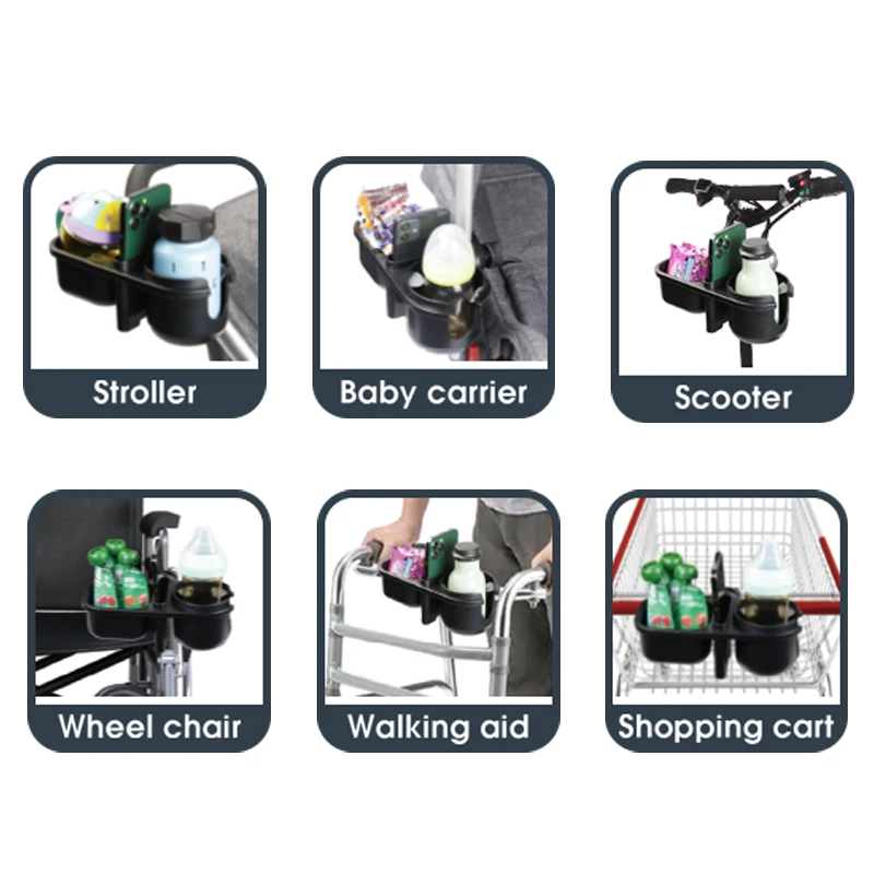 Stroller Cup and Snack Holder 3-in-1 Universal Stroller Food Storage Attachment with Cup Phone Holder