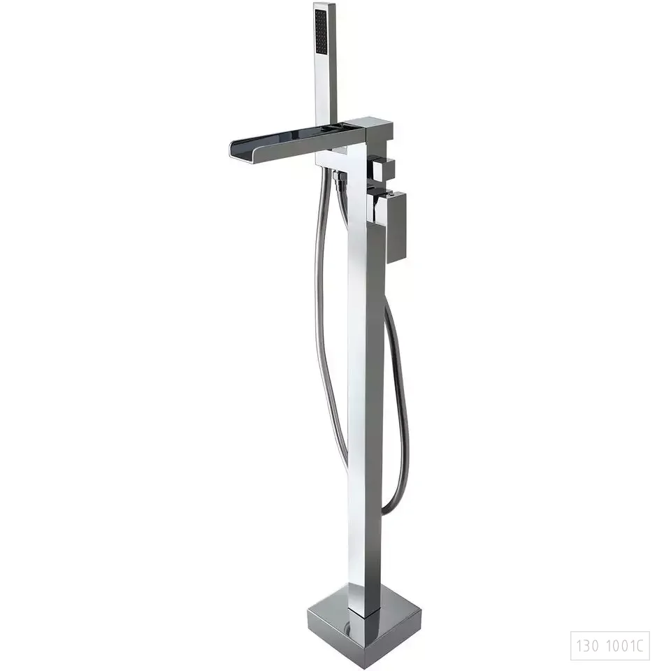 AMAXO New Chrome  Floor Mounted Bathtub Faucet Set Elegant Design Freestanding Bath Tub and Shower Mixer Tap