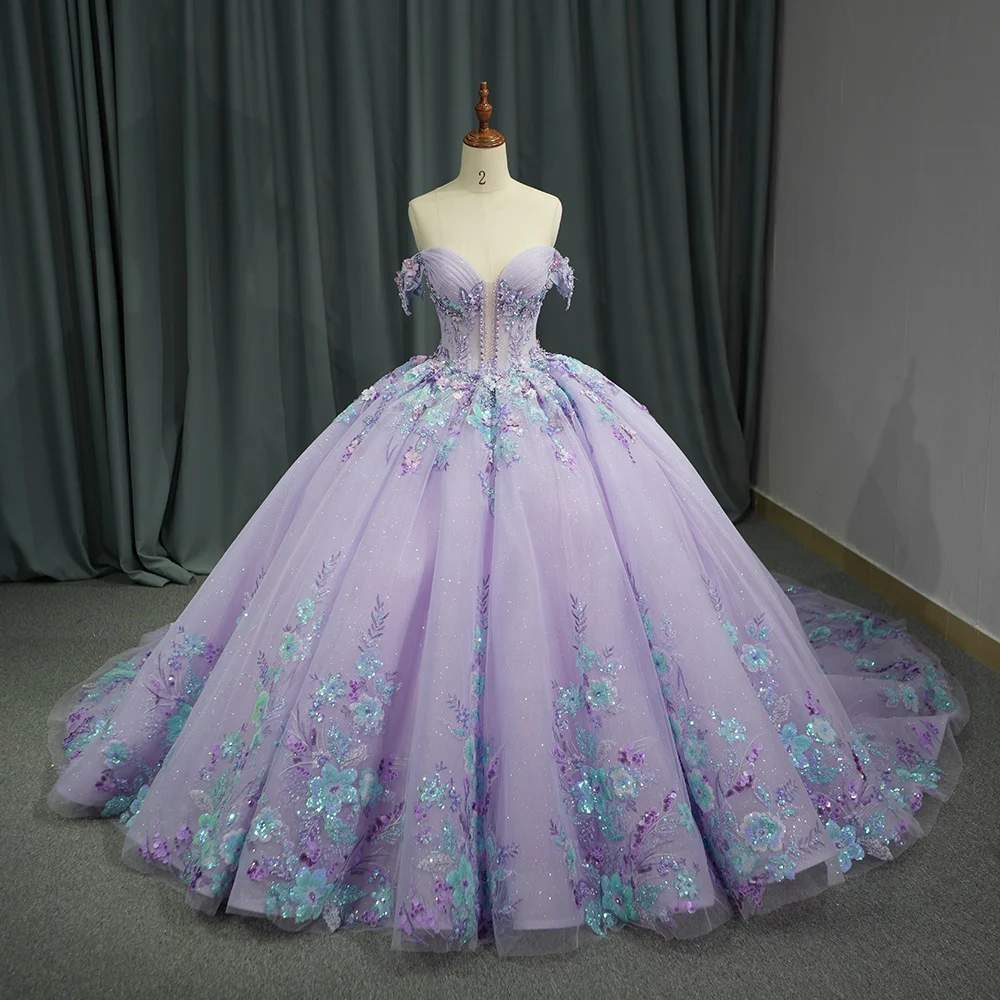 Jancember 6762 Princess Lilac Sequins Flower Long Tail Evening Party Dresses