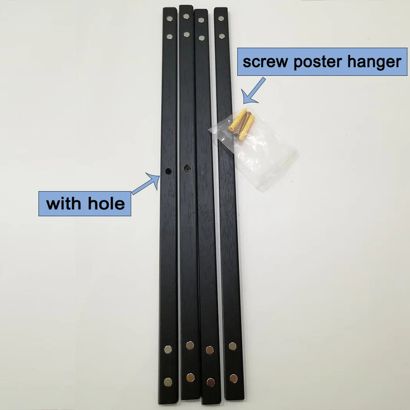 Adjustable Artwork Black Teak Wood Magnetic Poster Picture 60cm Wooden Poster Frame Hanger