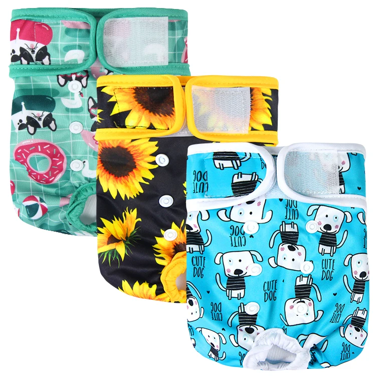 Famicheer bamboo prints reusable female pet diapers waterproof dog nappies (1600265490279)