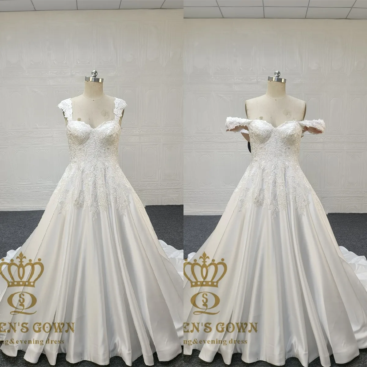 QUEENS GOWN High quality ivory satin sweetheart bridal dress elegant embroidered applique a line wedding dresses