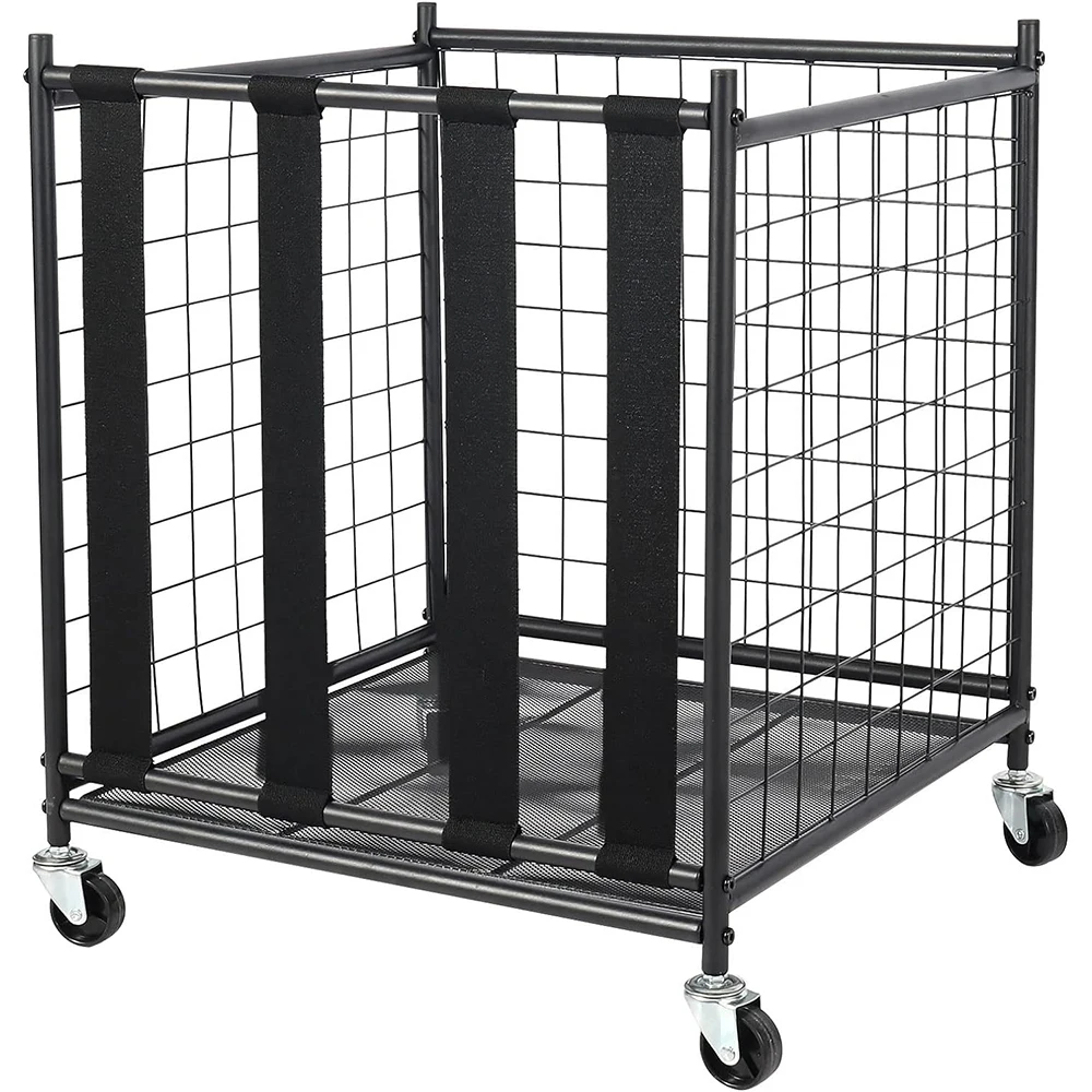 Rolling Sports Ball Storage Cart, Lockable Basketball Cage Sport Equipment Holder Organizer for Indoor Outdoor