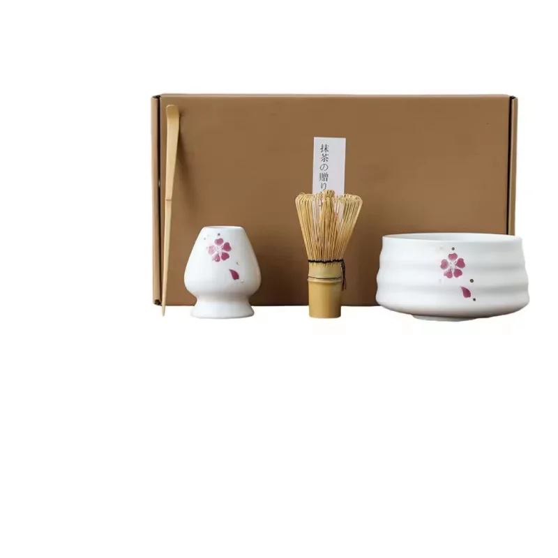 High Quality Custom Logo Wooden Box Matcha Whisk Set with Ceramic Bowl matcha green tea powder bamboo whisk
