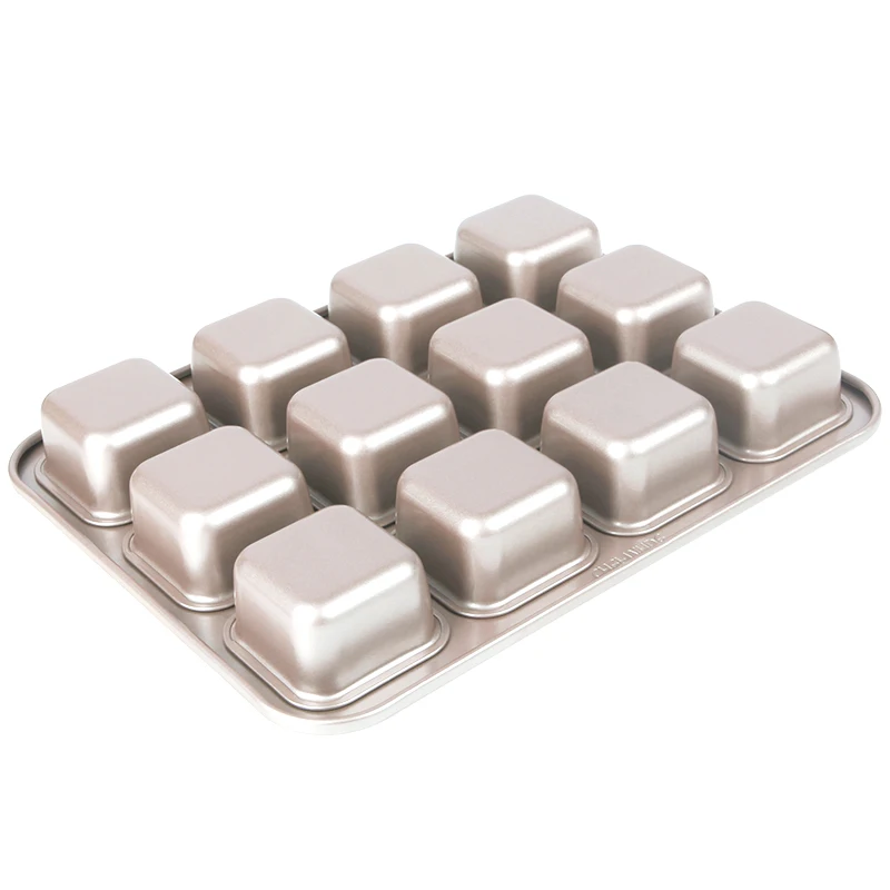 CHEFMADE WK9149 Carbon Steel Bakeware 12-Cavity Non-Stick Square Muffin Pan Blondie Brownie Cake Pan for Oven Baking