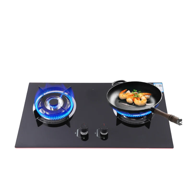 Оптовая продажа газовая плита Бытовая стеклянная панель Встроенная двойная плита мандарин утка ожесточенная пожарная плита