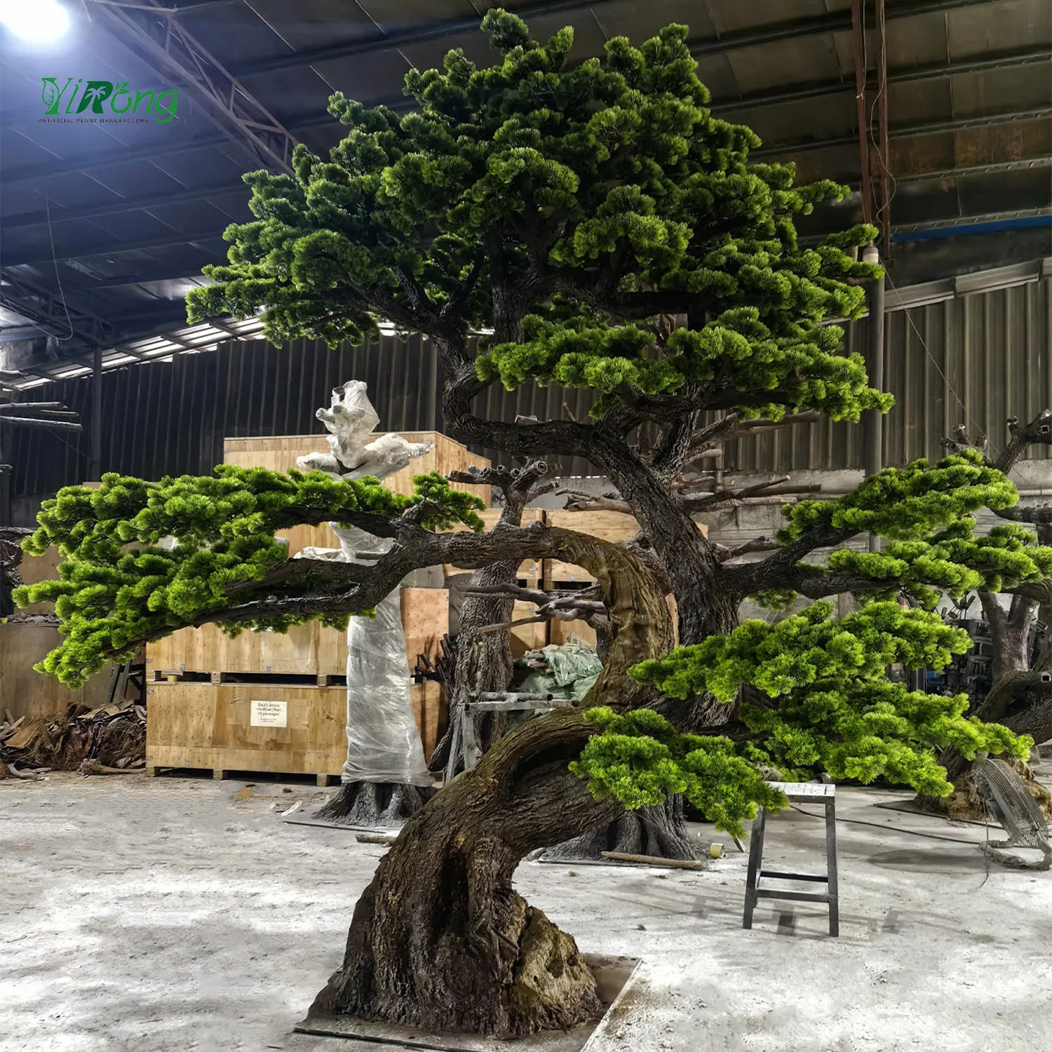 100% Handmade 3.5m High Fake Big Tree Fiberglass Green Artificial Pine Bosai Tree For Indoor Restaurant Project Interior Decor