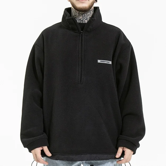 Custom high quality streetwear 4/1 half zip up pullover hoodies polar fleece mock neck men quarter zipper oversized sweatshirt