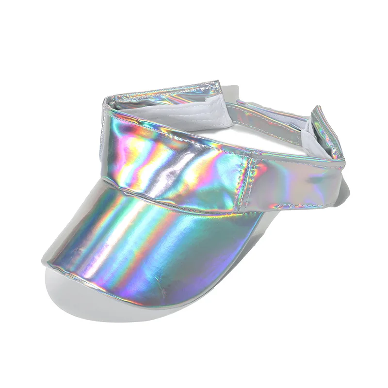 Sun Visor Hats Women Men Holographic PVC Sun Visor Outdoor Sun PU leather  hat traveling visor with hologram colors