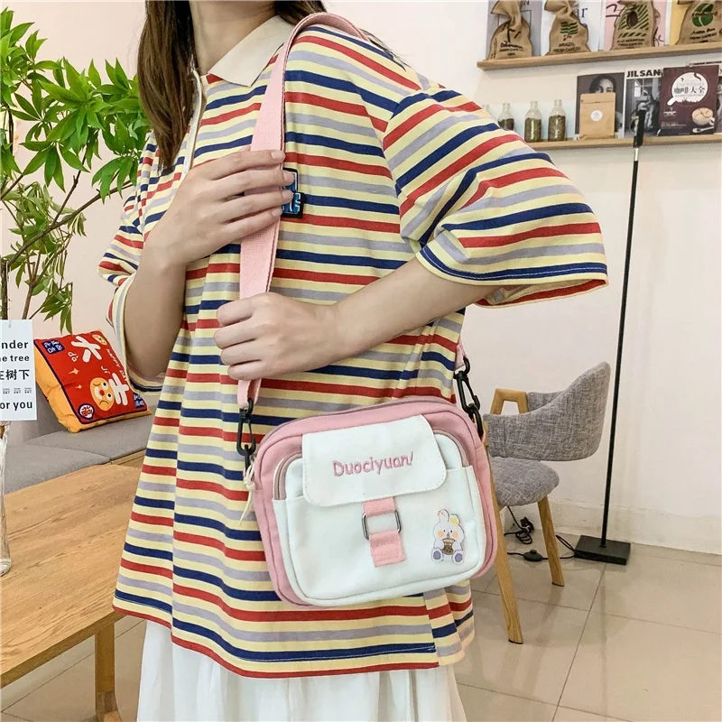Patchwork Color Canvas Mini Small Ladies Teens School Waterproof Oxford Shoulder Sling Tote Crossbody Unisex Side Messenger Bag