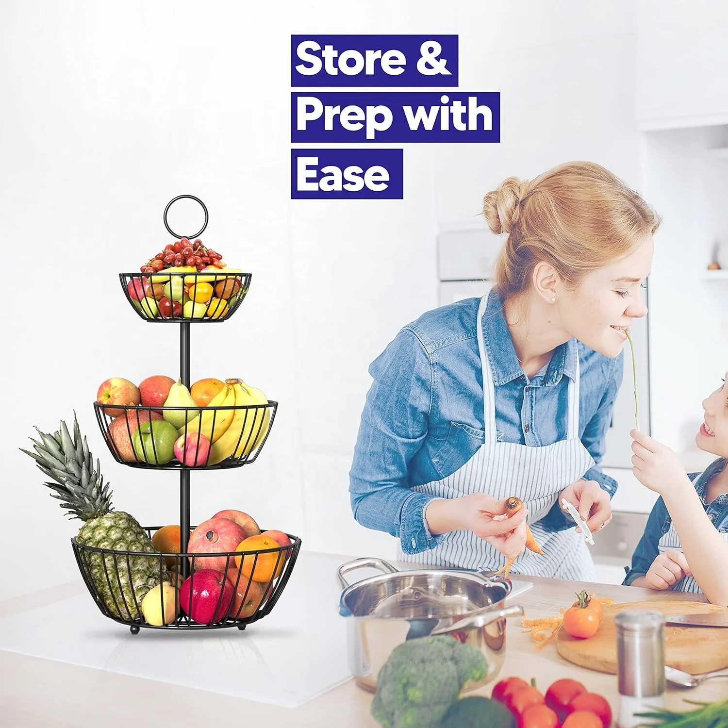 3 Tier Round Shape Fruit Storage 3 Tire Fruit Storage Basket Kitchen Vegetables Storage Rack