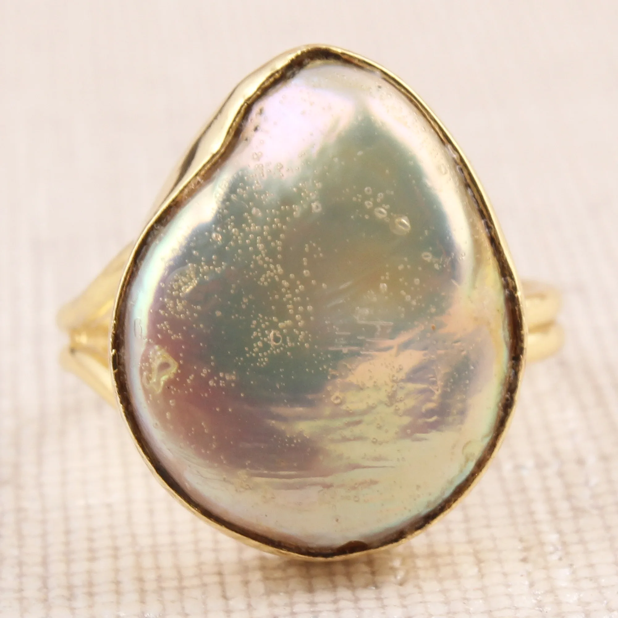 Natural Coin Pearl Yellow Gold Plated Rings For Women Girls