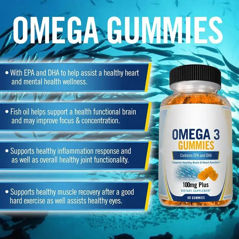 Fatty Acid Supplements Omega 3 Fish Oil Gummies with EPA & DHA From Wild Fish Support Brain and Cardiovascular Health