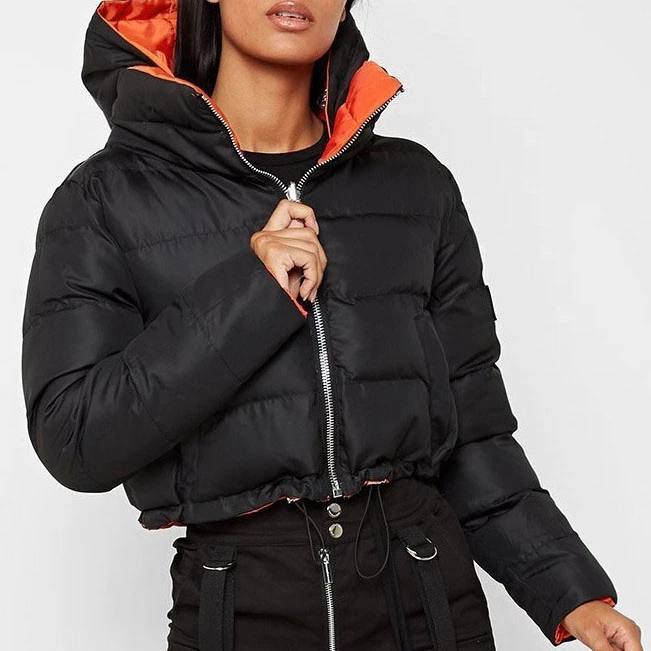 2019 Autumn Winter ORANGE BLACK REVERSIBLE CROPPED PUFFER JACKET