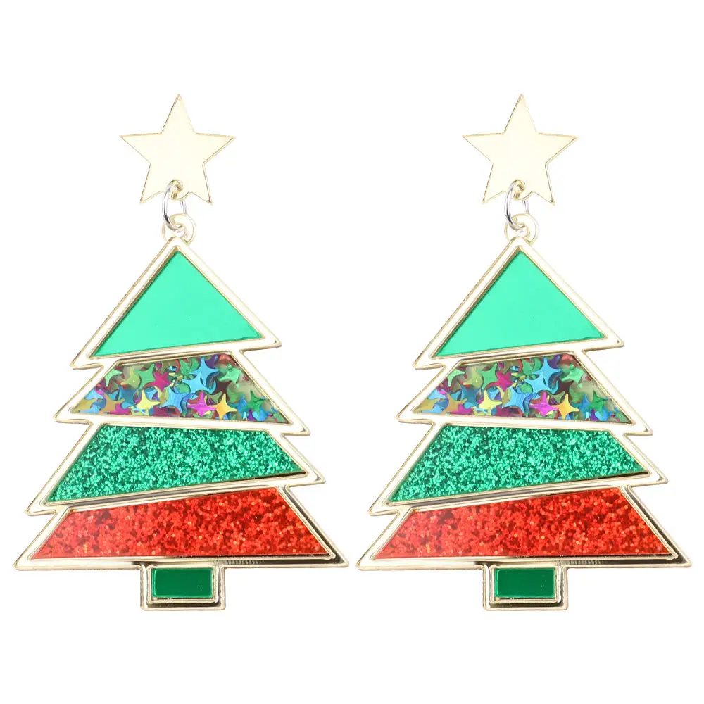 Ins Cute girly Jewelry Christmas glitter Star Moon Romantic pink purple colorful Mirror Christmas Tree earrings Gifts