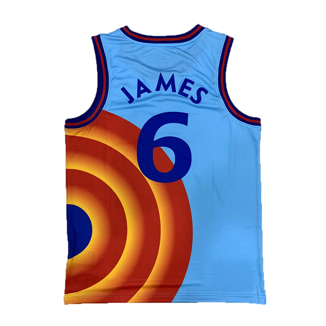 Для мужчин, кино Космический Джем, Джерси 2021, Новый Джеймс 6 #, Голубые баскетбольные Джерси
