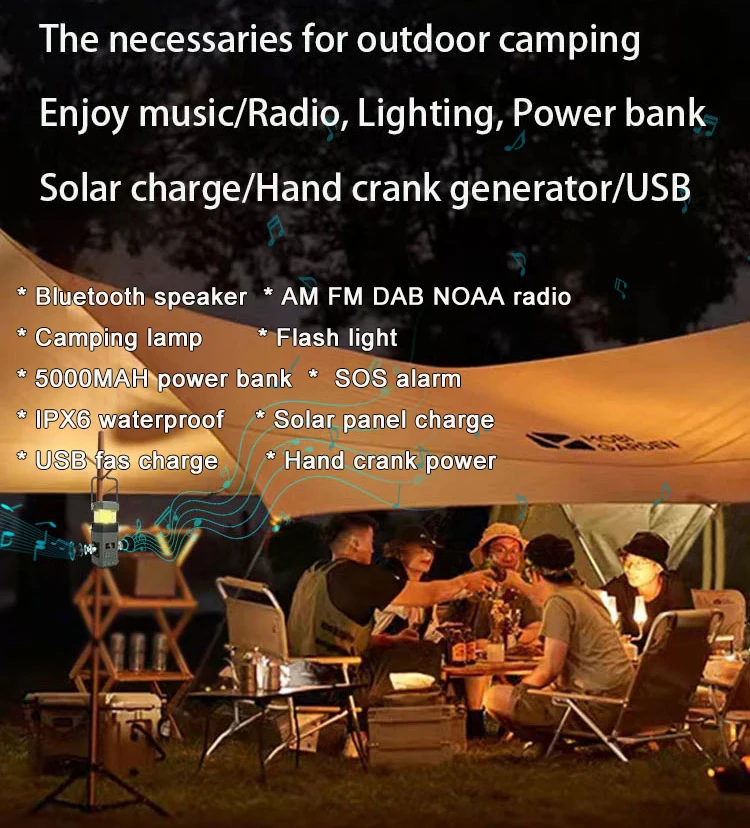 2022 new product Emergency Weather broaast radio Camping light camping light Usb Sd Rechargeable Antenna Fm Radio