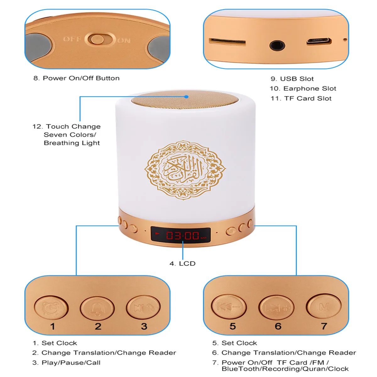  Мусульманский подарок Коран Колонка луна лампа USB светодиодный ночник