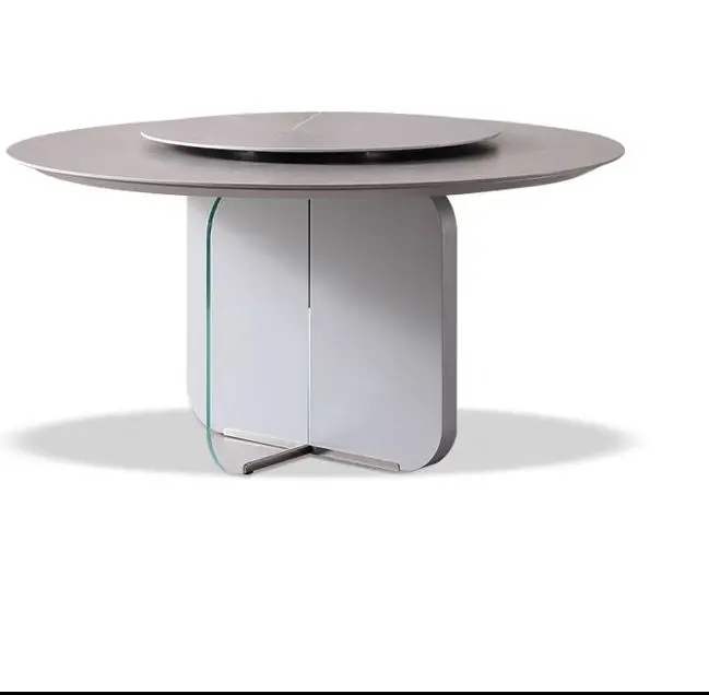 Italian very simple rock plate dining table and chair combination simple modern round table small household with turntable table