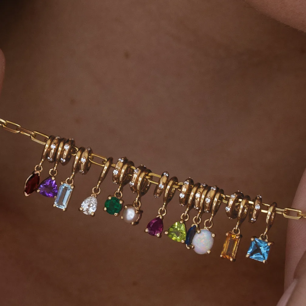 Luxury Birthstone Gemstone Charms Stainless Steel Charm Diy Birthstone Pendant For Necklace