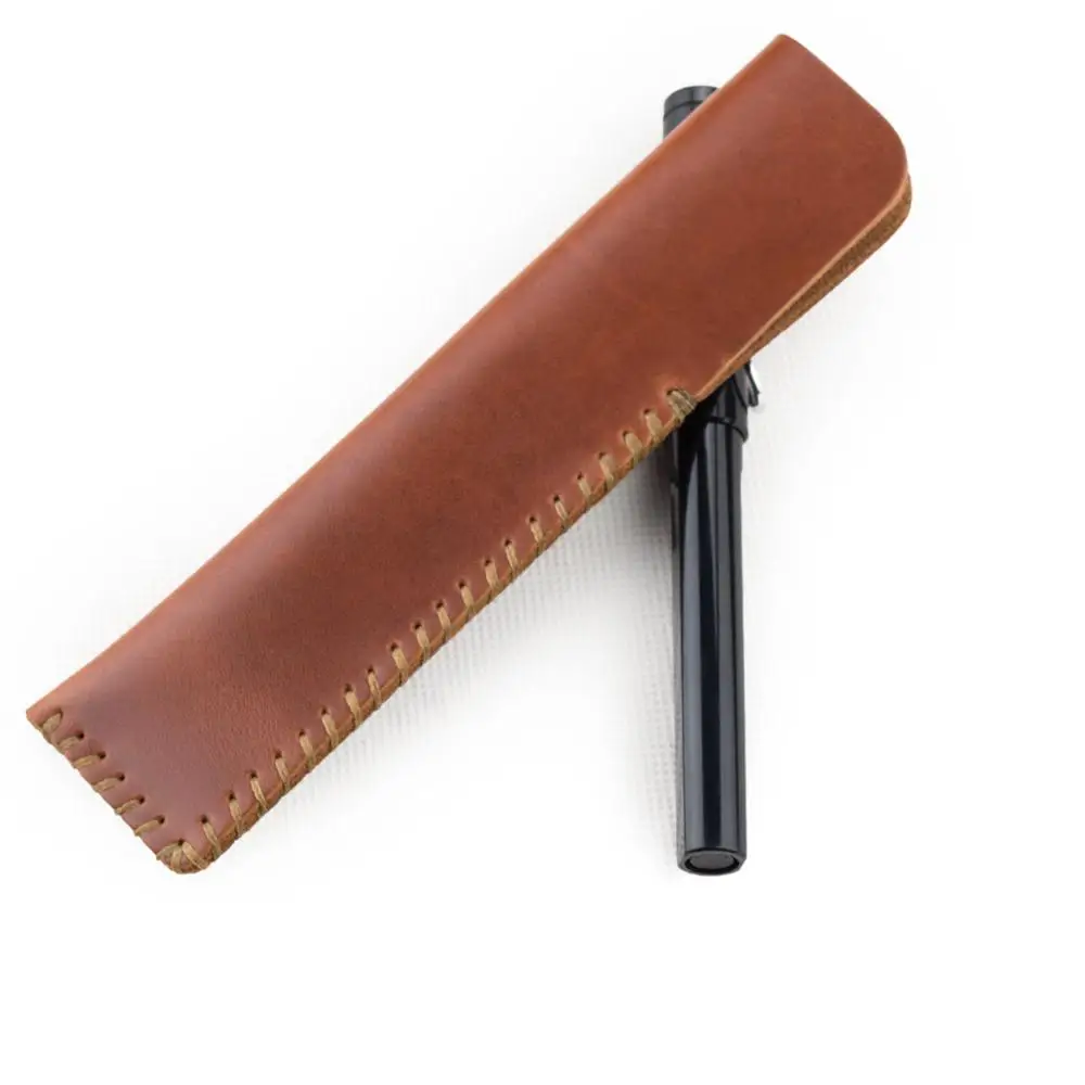 Handmade Genuine Leather Pen Cases Holder Box For Single Fountain Pencil Case Pouch For Men