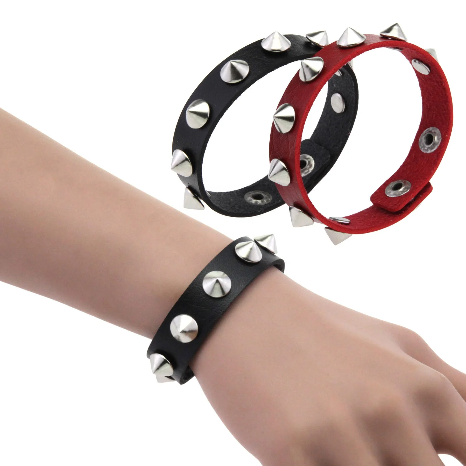 Индивидуальный браслет из нержавеющей стали с заклепками, модный кожаный браслет для пары, Готический мужской браслет
