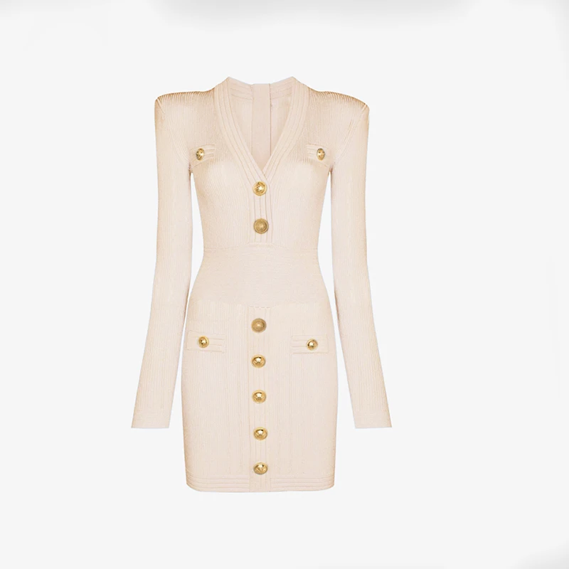 Женское трикотажное платье-свитер с v-образным вырезом и длинными рукавами