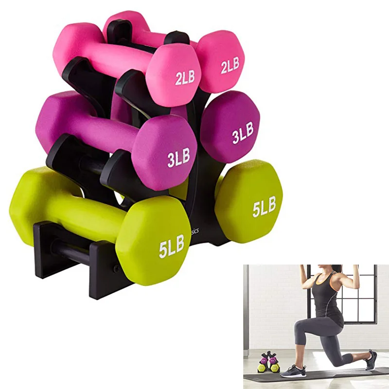 
Vinyl Or Neoprene Dumbbells Colorful Neoprene Coated Multi-Color Dumbbell Set With Plastic Stand 