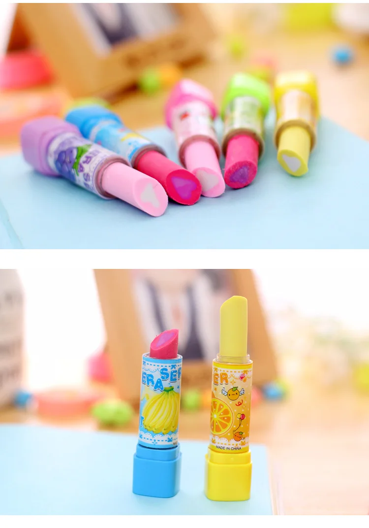 Cartoon Cute Eraser School Supplies Wholesale School Students Lipstick Shape Pencil Eraser