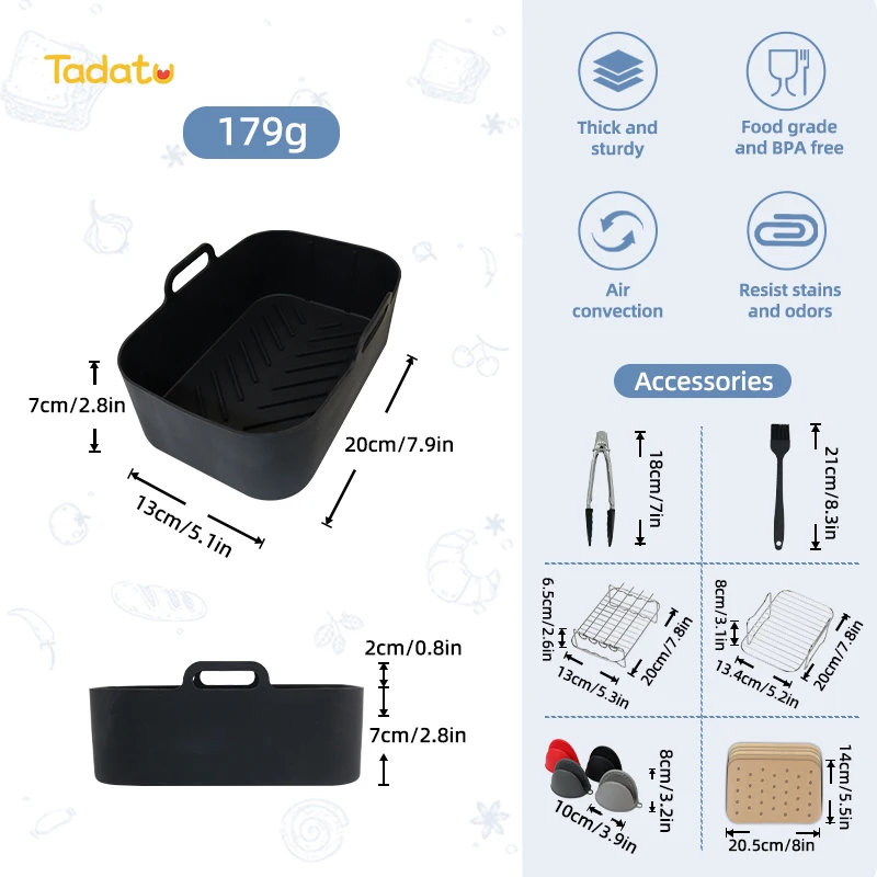 2 упаковки антипригарный прямоугольный воздушный фритюрница аксессуары многоразовая корзина поднос для выпечки силиконовые вкладыши фритюрницы Ninja Dual